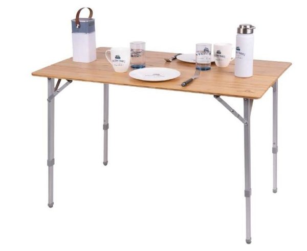 Bambus-Tisch HOLIDAY TRAVEL - Aluminiumgestell - höhenverstellbar - 80 x 60 x 42/65 cm