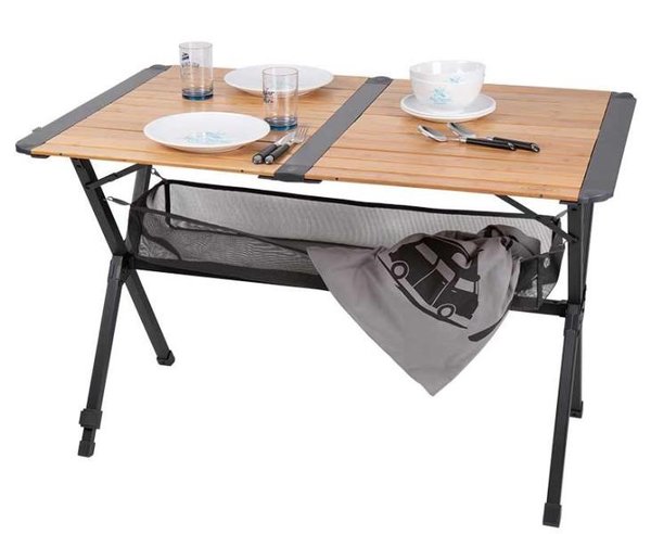 Rolltisch / Bambus-Tisch MENDOZA - Aluminiumgestell - höhenverstellbar - 110 x 70 x 71 cm